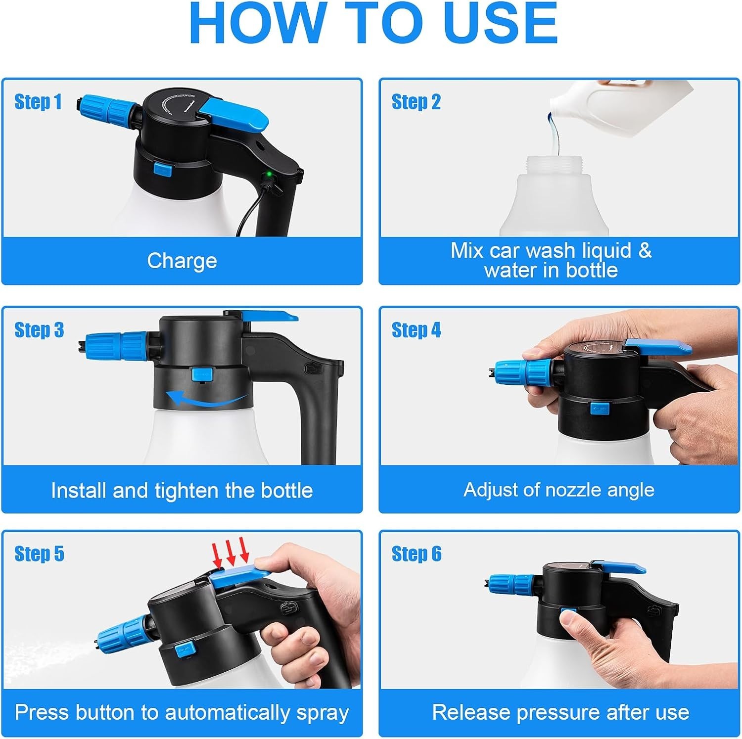 1.5L Electric Car Foam Sprayer, Foam Sprayer for Car Wash with USB Rechargeable