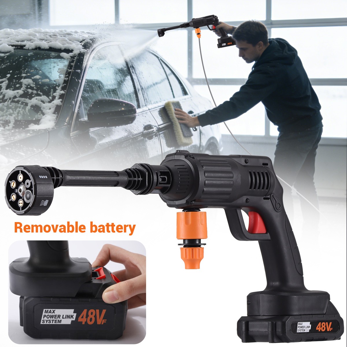 Cordless Pressure Washer, 300W Portable Power Washer with 6-in-1 Nozzle