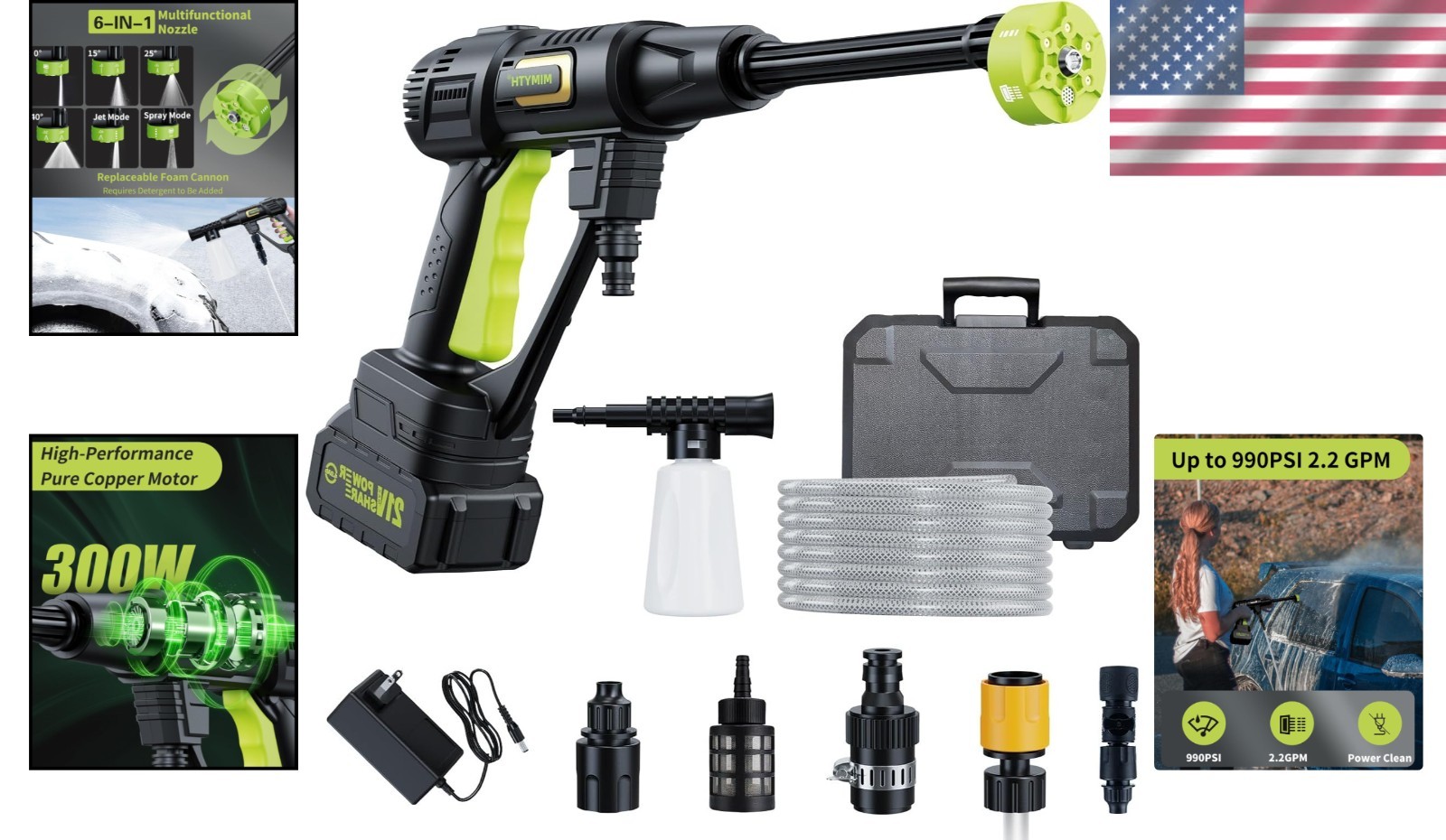 Lightweight 990 PSI Cordless Pressure Washer with 4.0Ah Battery & Foam Pot