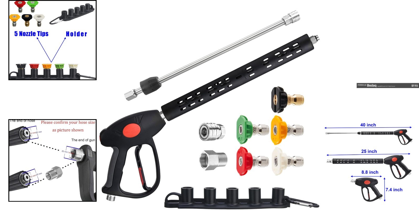 Effortless Cleaning: 40-Inch Pressure Washer Gun with Extension Wand & 5 Nozzles