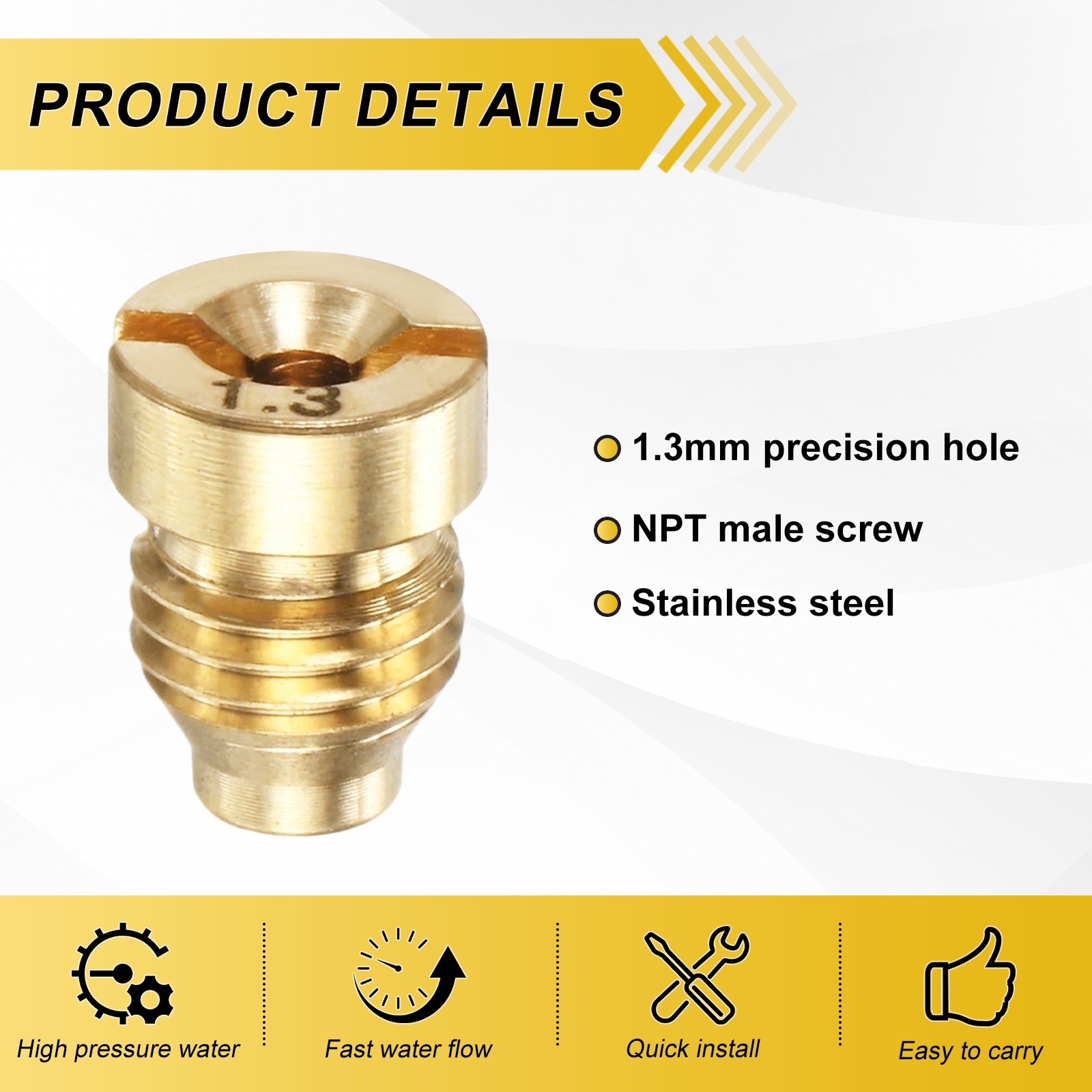 1-Set Copper 1.3mm Orifice Foam Cannon Nozzle and 3 Layer Foam Maker Meshes