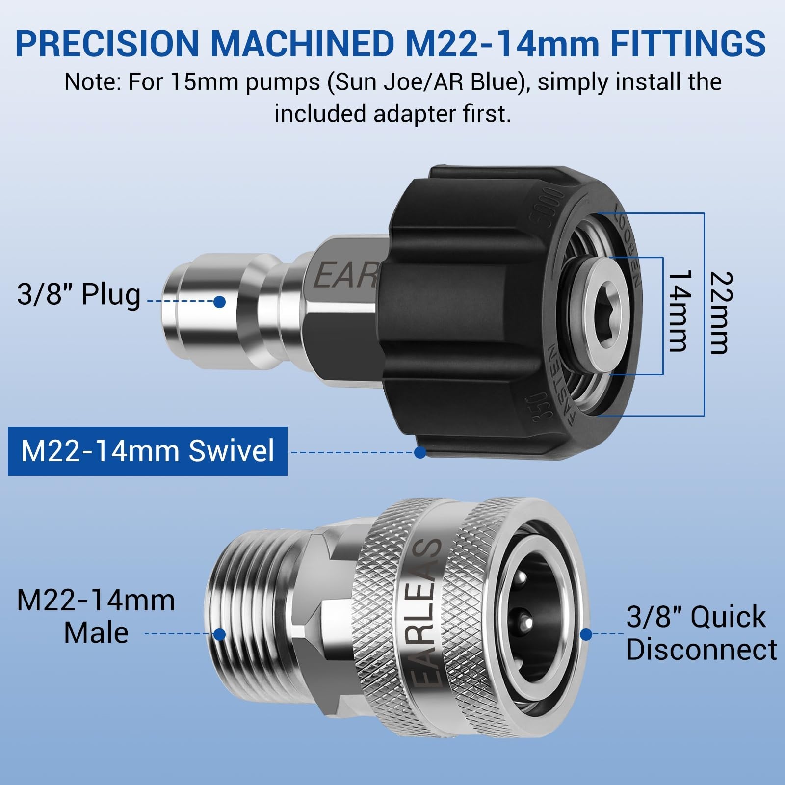 9-Piece Quick Connect Pressure Washer Adapter Kit, M22 to 3/8″ & Garden Hose Fit
