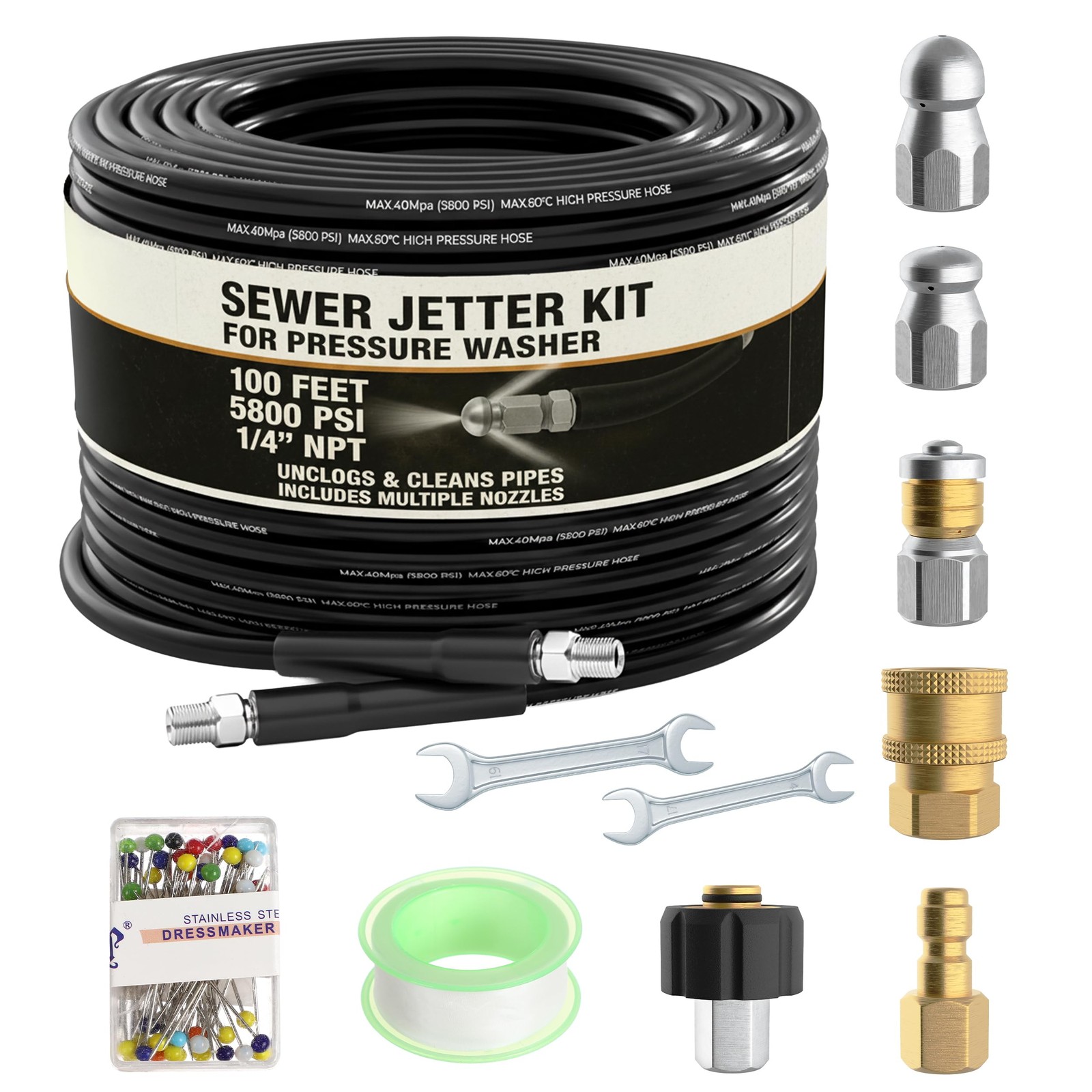 Hydro Jetter, Hydro Jet, Hydrojet, Sewer Jetter Kit for Pressure Washer, Water J