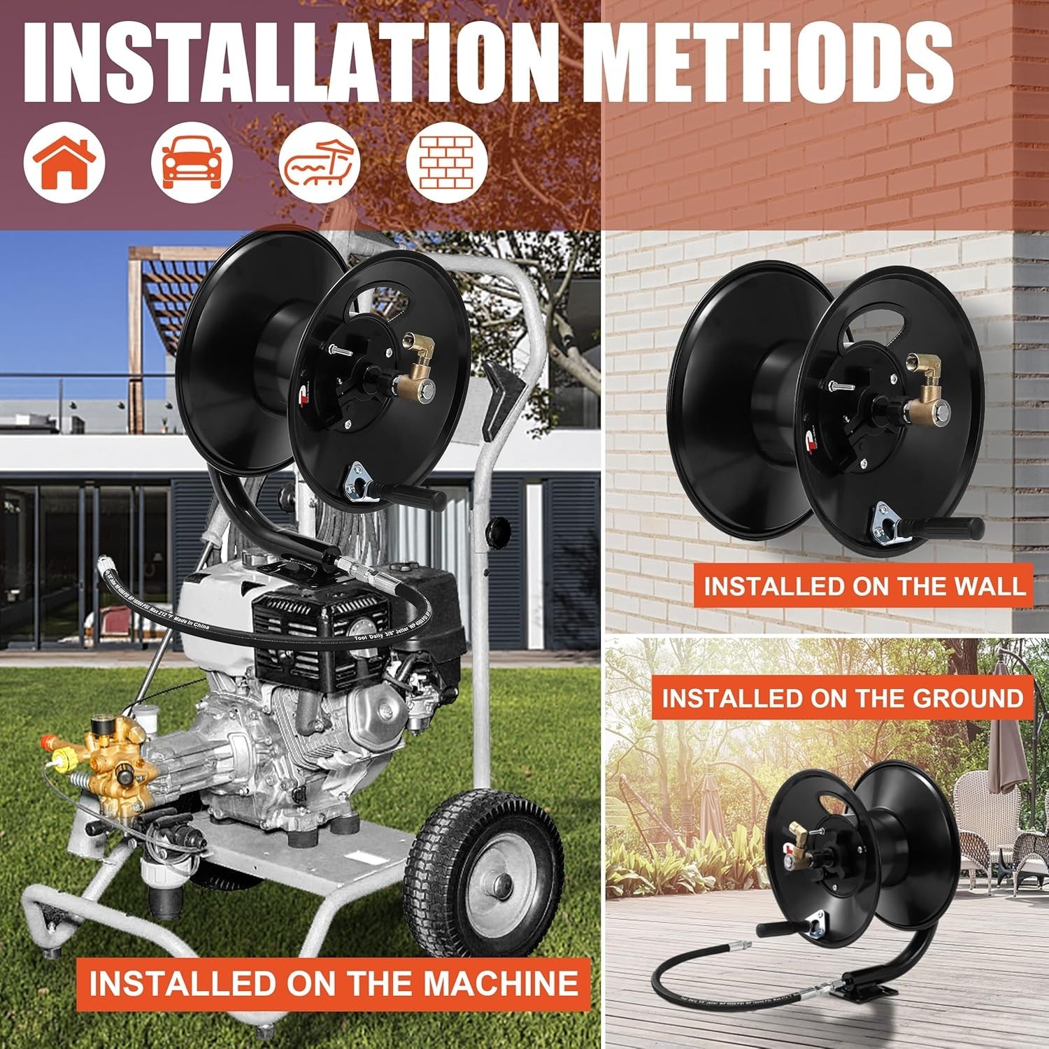 Pressure Washer Hose Reel Heavy Duty Steel 100 FT for Power Washers