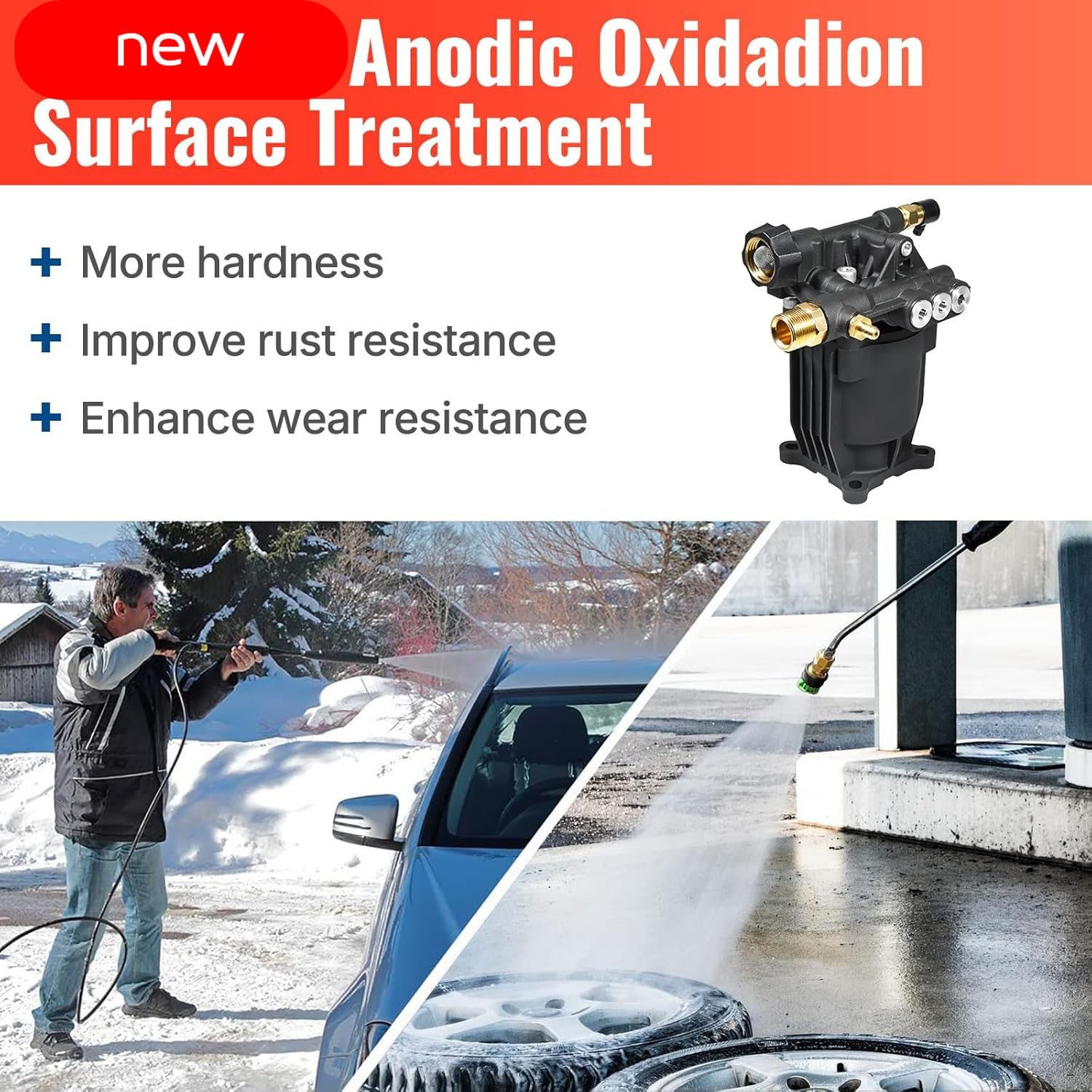 Bomba para hidrolavadora, eje de 3/4″, horizontal, presión máxima de 3200 PSI, 2