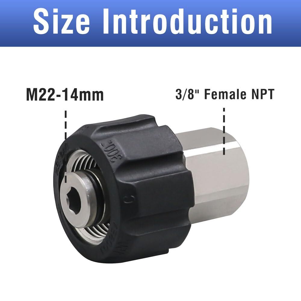 Pressure Washer Adapter Fitting Stainless Steel M22-14mm to NPT 3/8 Female Th…