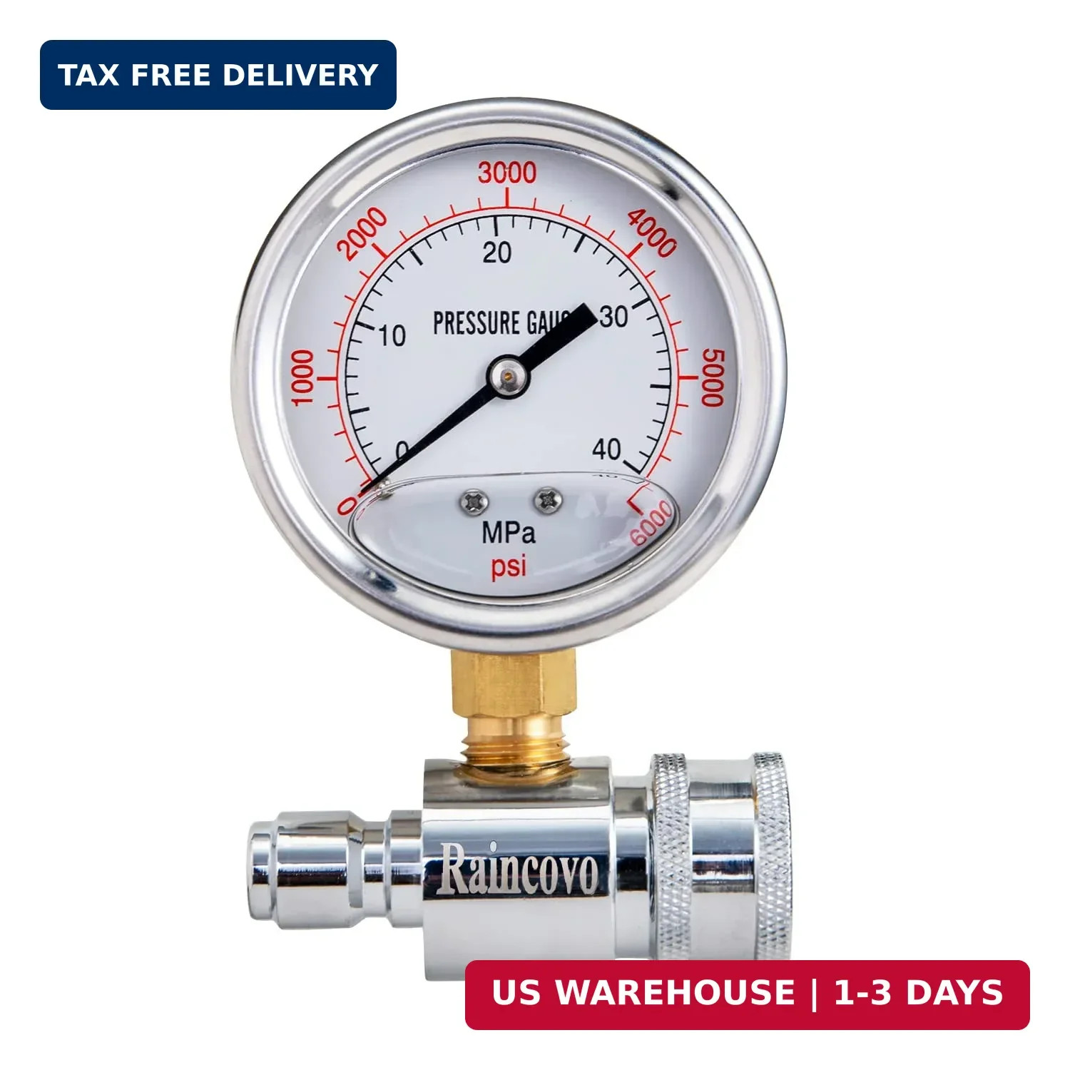 Raincovo Pressure Washer Gauge, 6000 PSI, 3/8 Inch Quick Connect, Pressure Gauge