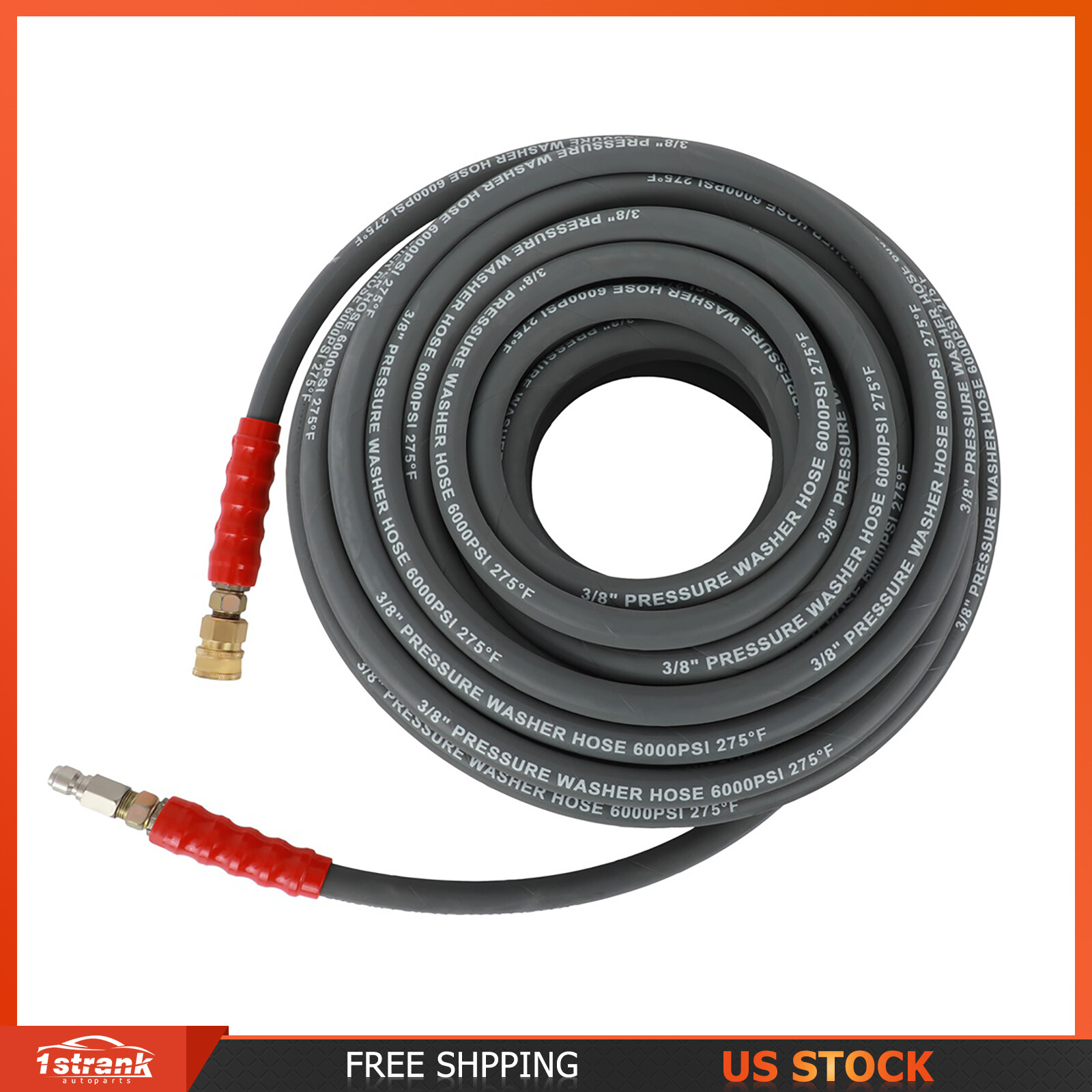 Hot Water Pressure Washer Hose 3/8″ x 100ft 6000 psi Non-Marking 2-Braid R2 Gray