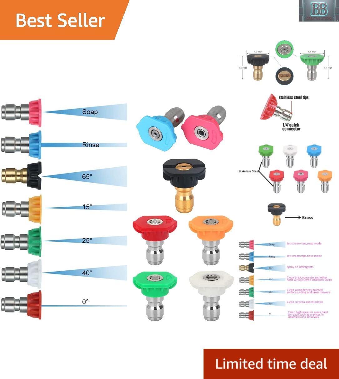 High-Performance 7 Pack Quick Connect Pressure Washer Tips – W/ Rinse & Soap