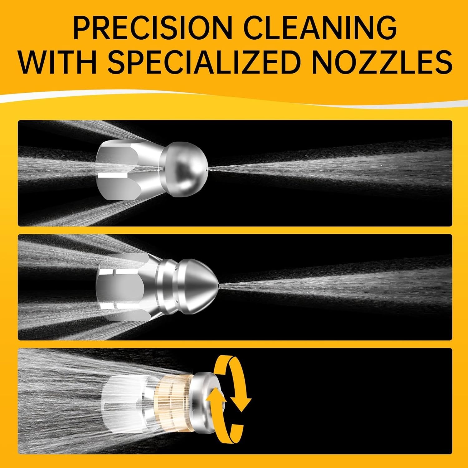3-Pack Stainless Steel Sewer Jetter Nozzle Kit for High-Pressure Drain Cleaning
