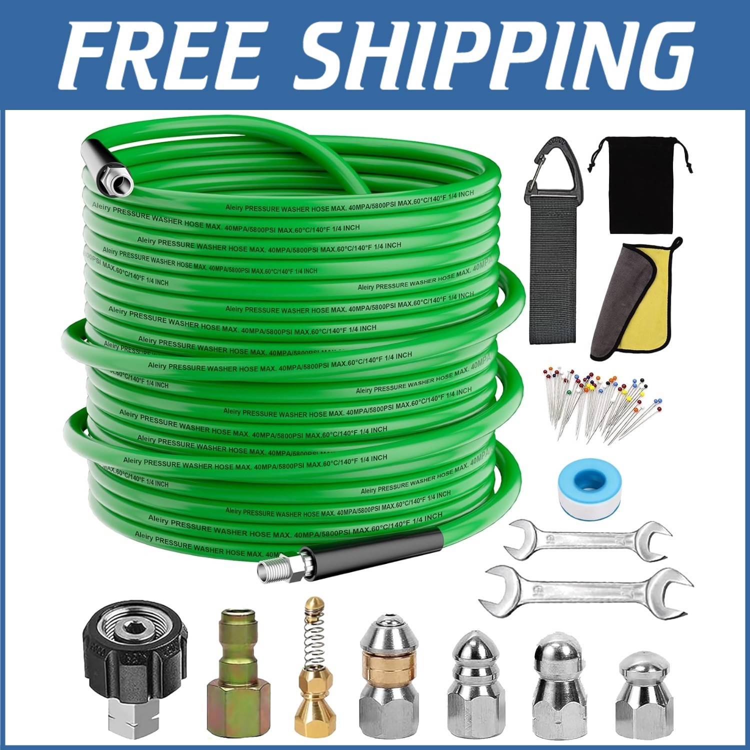 Versatile 5800 PSI Sewer Jetter Kit with 100FT Hose and Quick Connect Nozzles