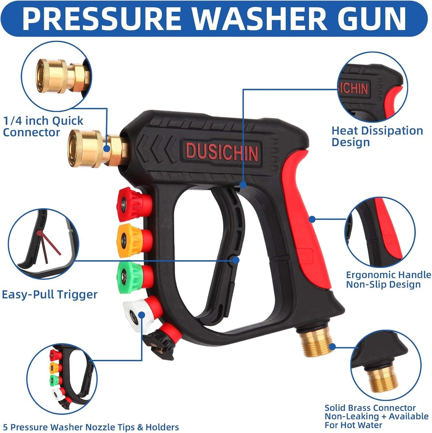 Heavy-Duty Pressure Washer Wand with Nozzle Tips & Ergonomic Design for Car Wash