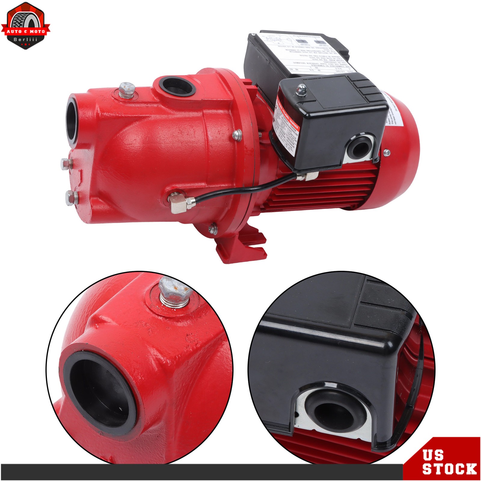 Cast Iron Shallow Well Jet Pump 3/4 HP 13 GPM, 115/230V Dual Voltage, Red