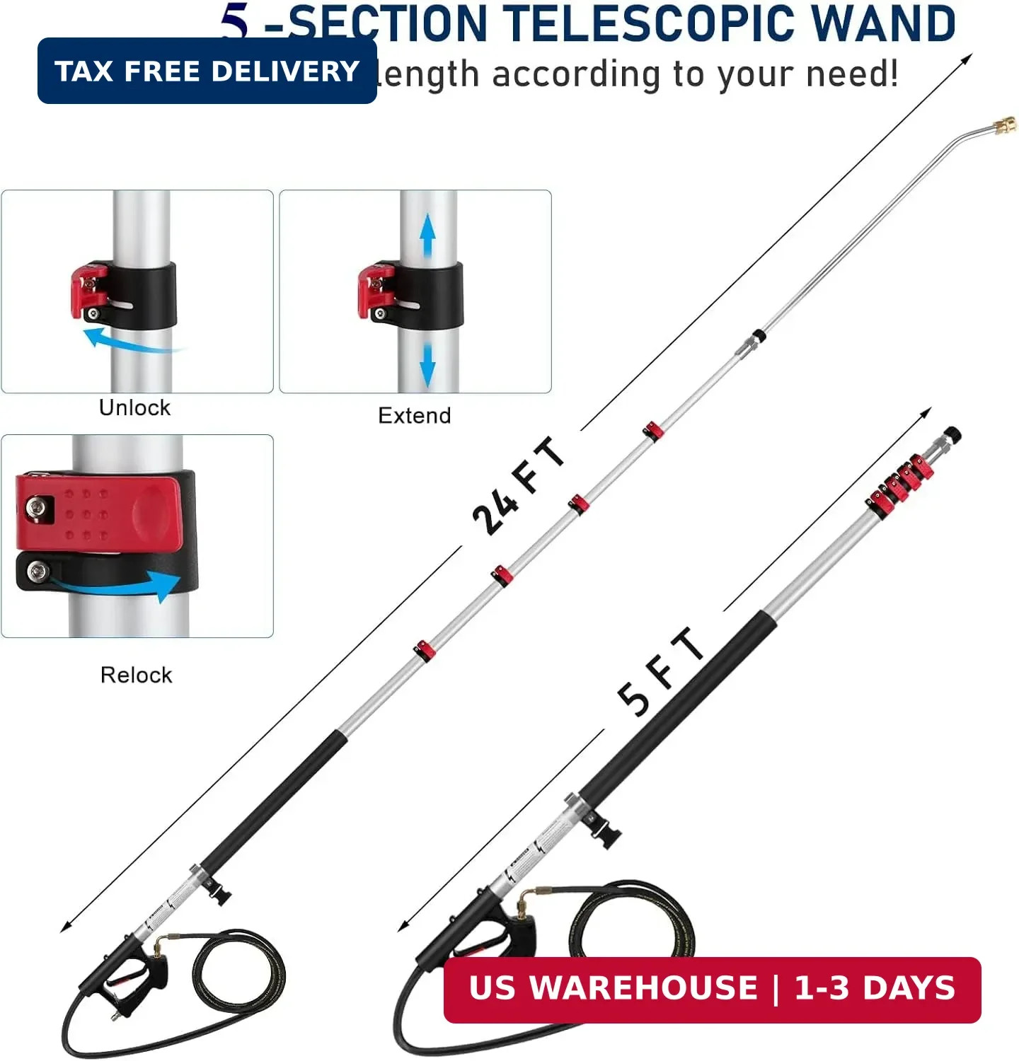 Pressure Washer Extension Wand 24FT, Gutter Cleaning Tools from The Ground with