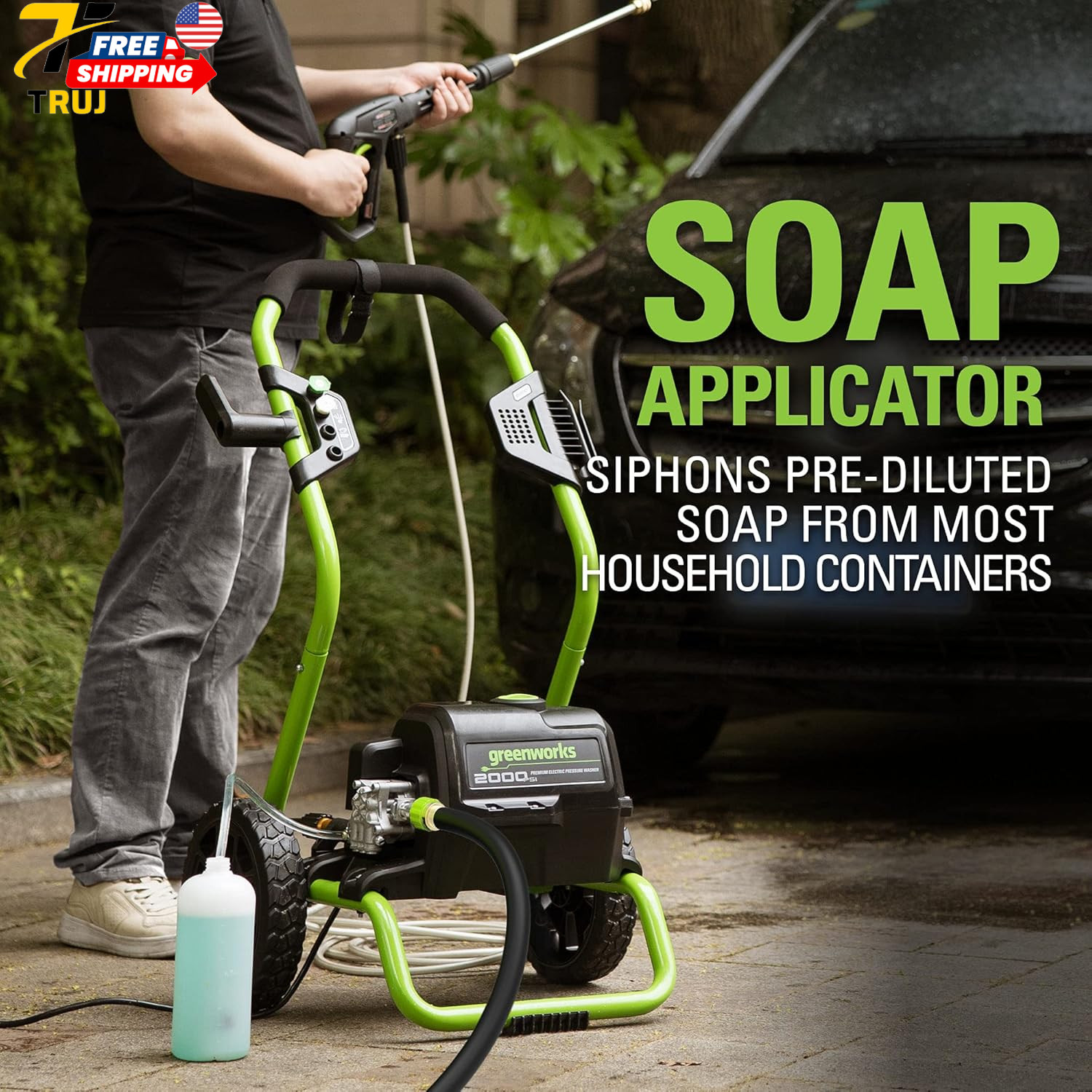 Greenworks 2000 PSI (13 Amp) Electric Pressure Washer (Wheels For Transport / 20