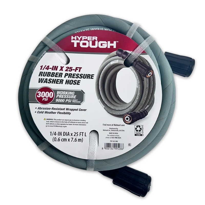 Hyper Tough Universal 1/4″ x 25′ Rubber Pressure Washer Hose with M22 Fittings