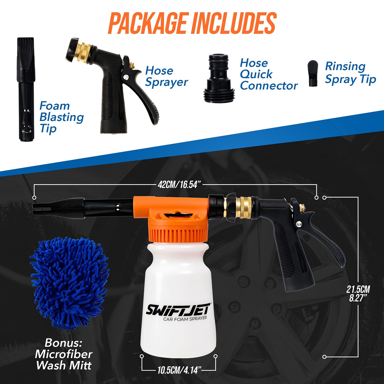 SwiftJet Car Wash Foam Gun + Microfiber Wash Mitt Foam Cannon Works with Any…