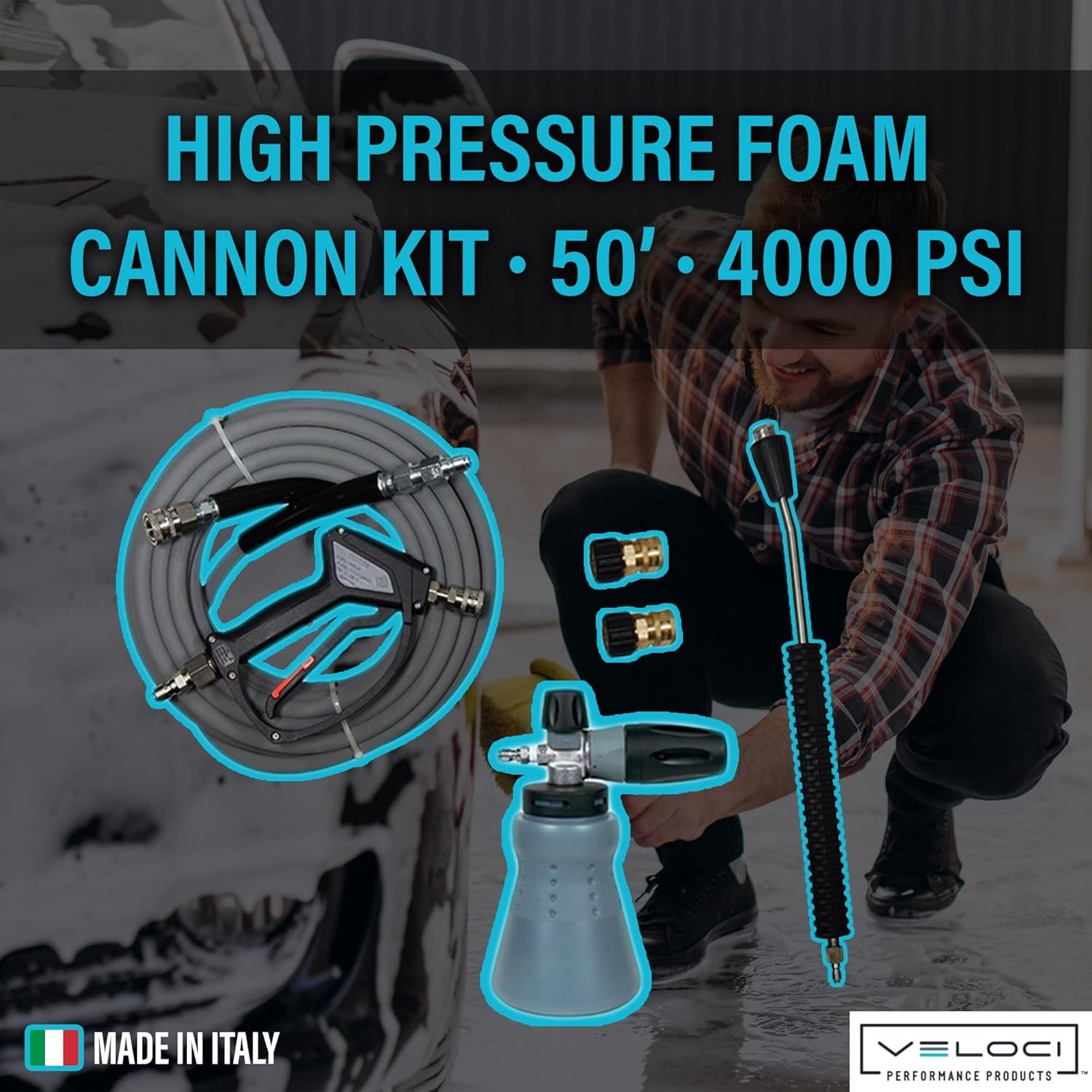 MTM Hydro PF22 Wide Mouth Foam Cannon Kit SGS28 Spray Gun Kobrajet 50′ Grey Hose