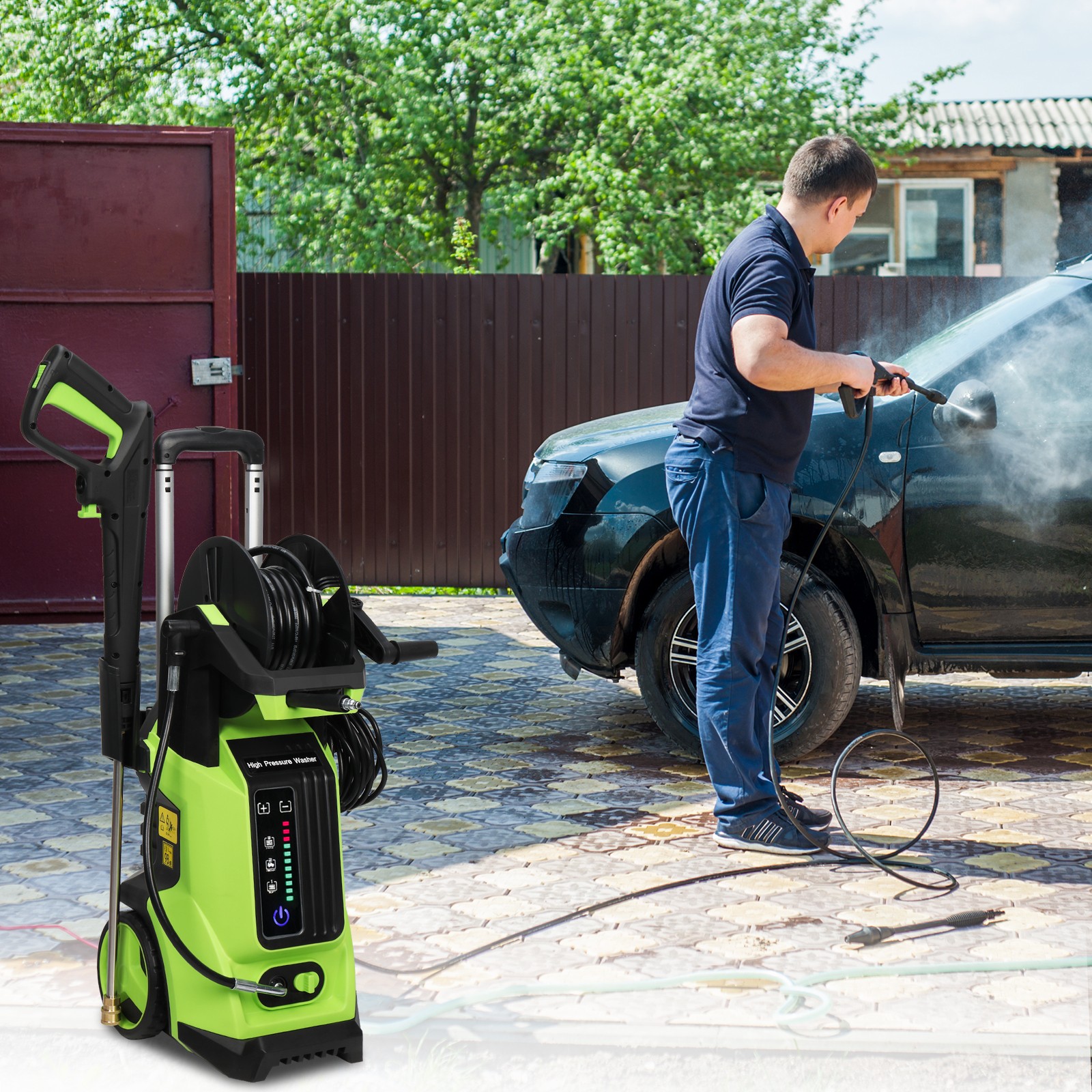 3800PSI Electric Pressure Washer with Touch Screen Adjustment Pressure Green
