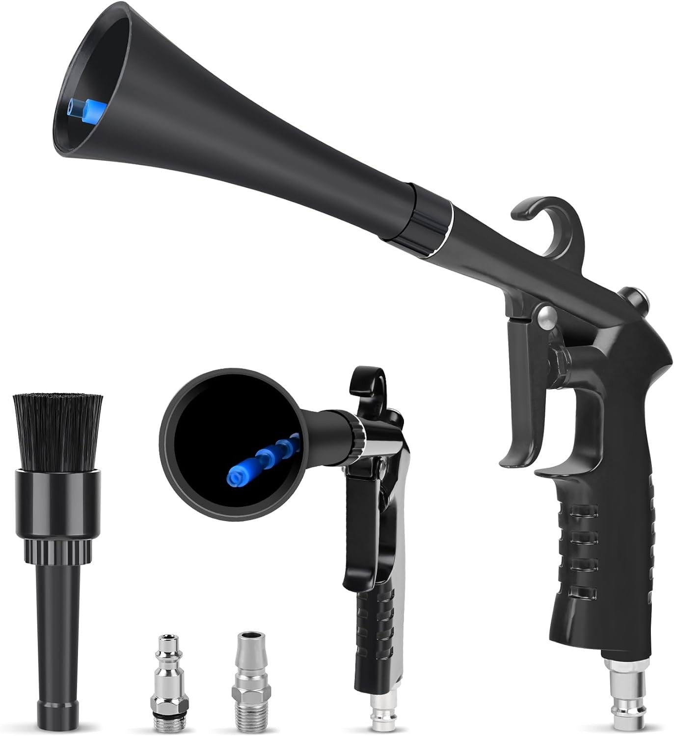 Compressed Air Blow Gun Car Interior Detailing Tool w/ Nozzles & Brush