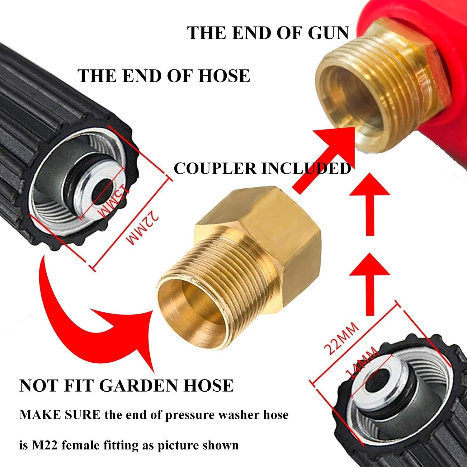 5000 PSI Brass Pressure Washer Gun Set: 40 Inch Wand & 5 Interchangeable Nozzles