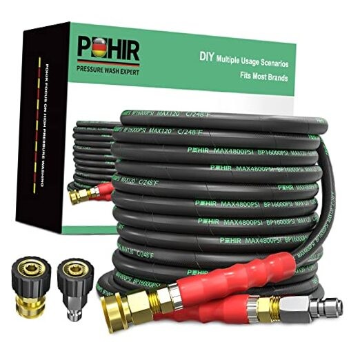 3/8″ Pressure Washer Hose 50 FT for Cold and Hot Water Max 248°F with 50ft
