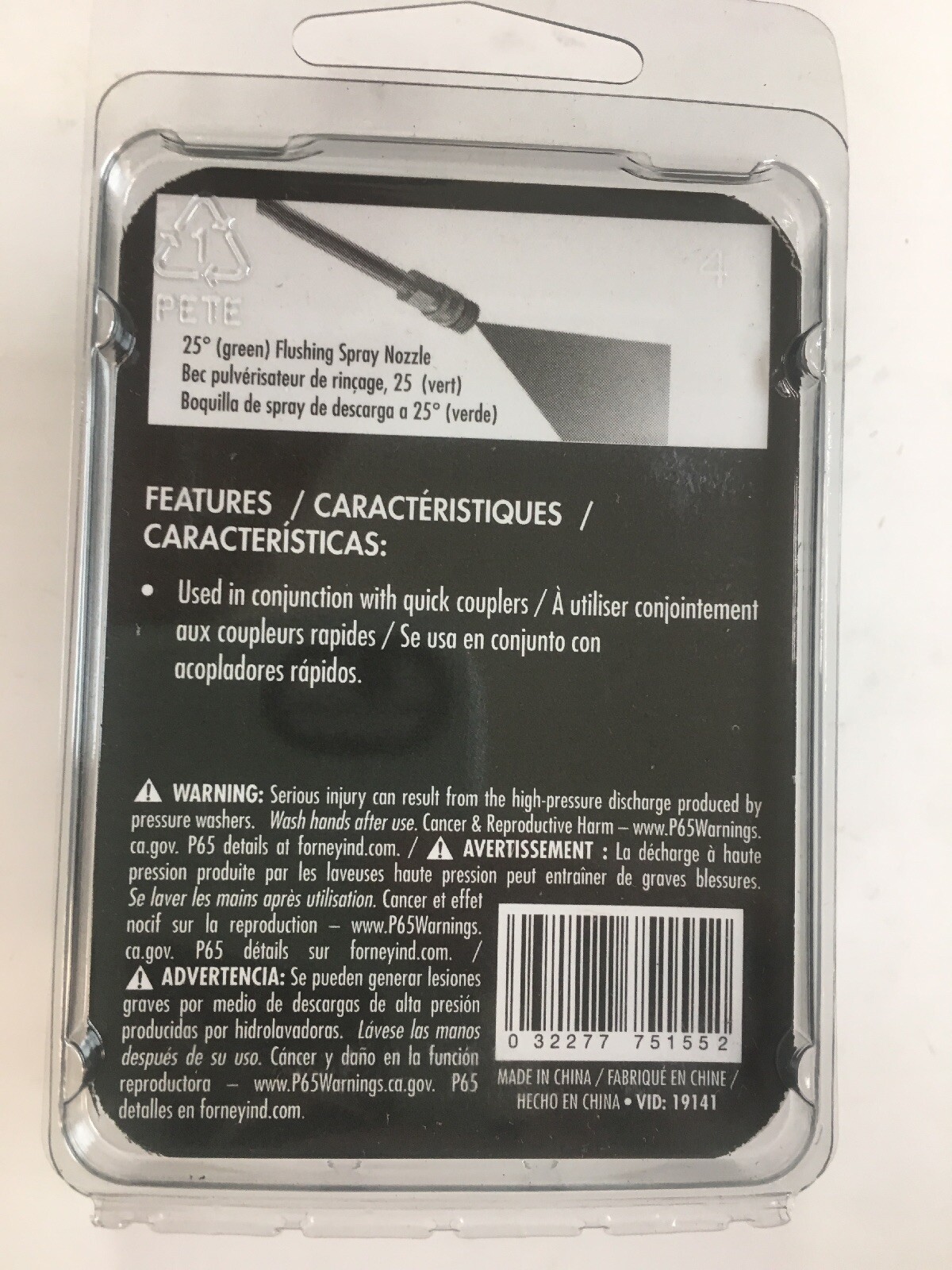 Forney 75155 Pressure Washer Flushing Nozzle 25° 4.5mm 1/4″ Quick Connect New