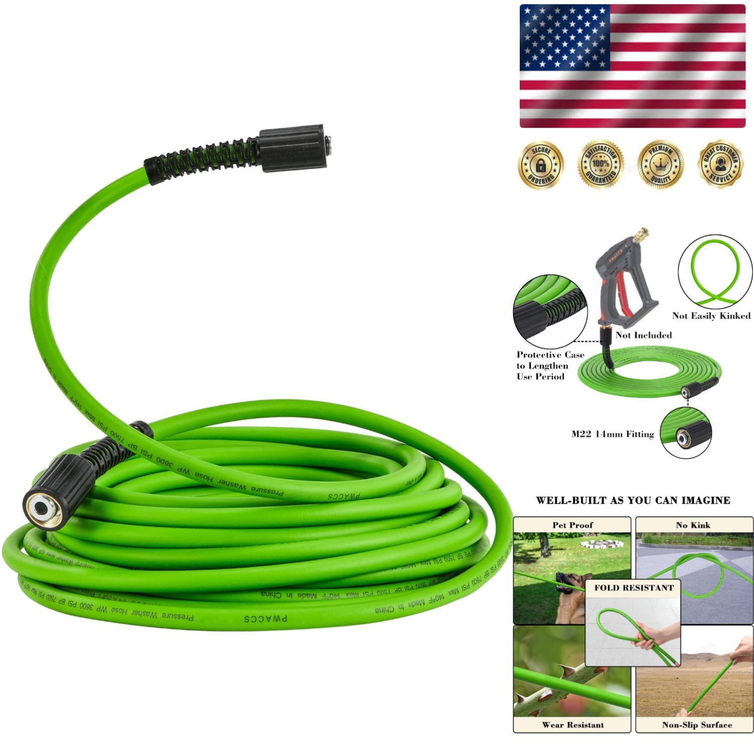 High Pressure 3600 PSI Replacement Hose – 25 FT Flexible M22 Compatible Design