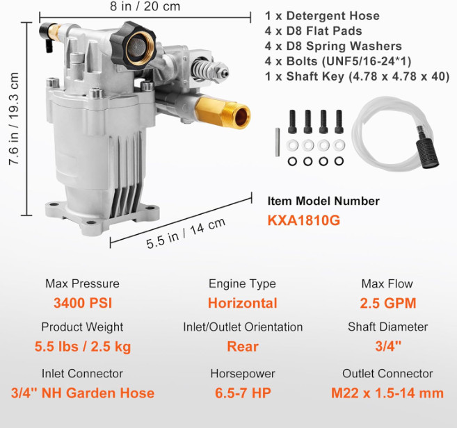 3400 Psi Pressure Washer Pump 3/4″ Shaft Horizontal for Honda Briggs RYOBI Parts