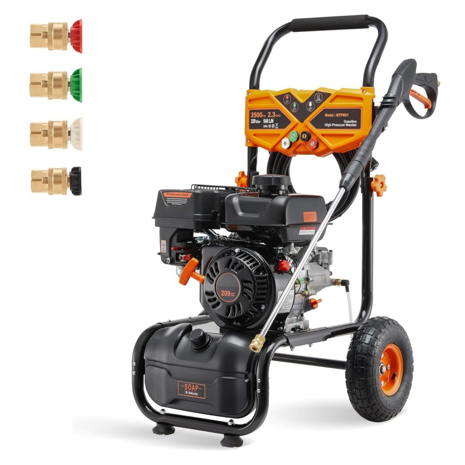 Gas Pressure Washer Gas Powered Washer 3500PSI 2.3GPM With 4 Nozzles & Soap Tank