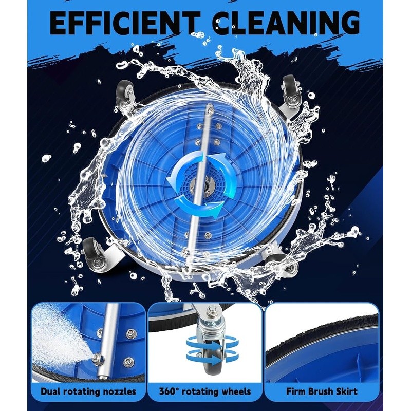 20in Pressure Washer Surface Cleaner Dual Nozzles Lock Trigger 360° Wheels New