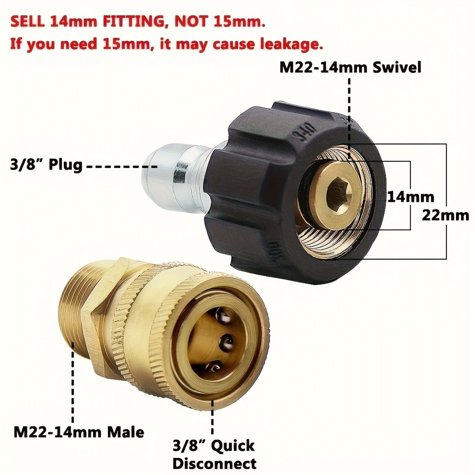 Brass Pressure Washer Quick Connect Kit – M22-14mm Adapter for Hose & Gun