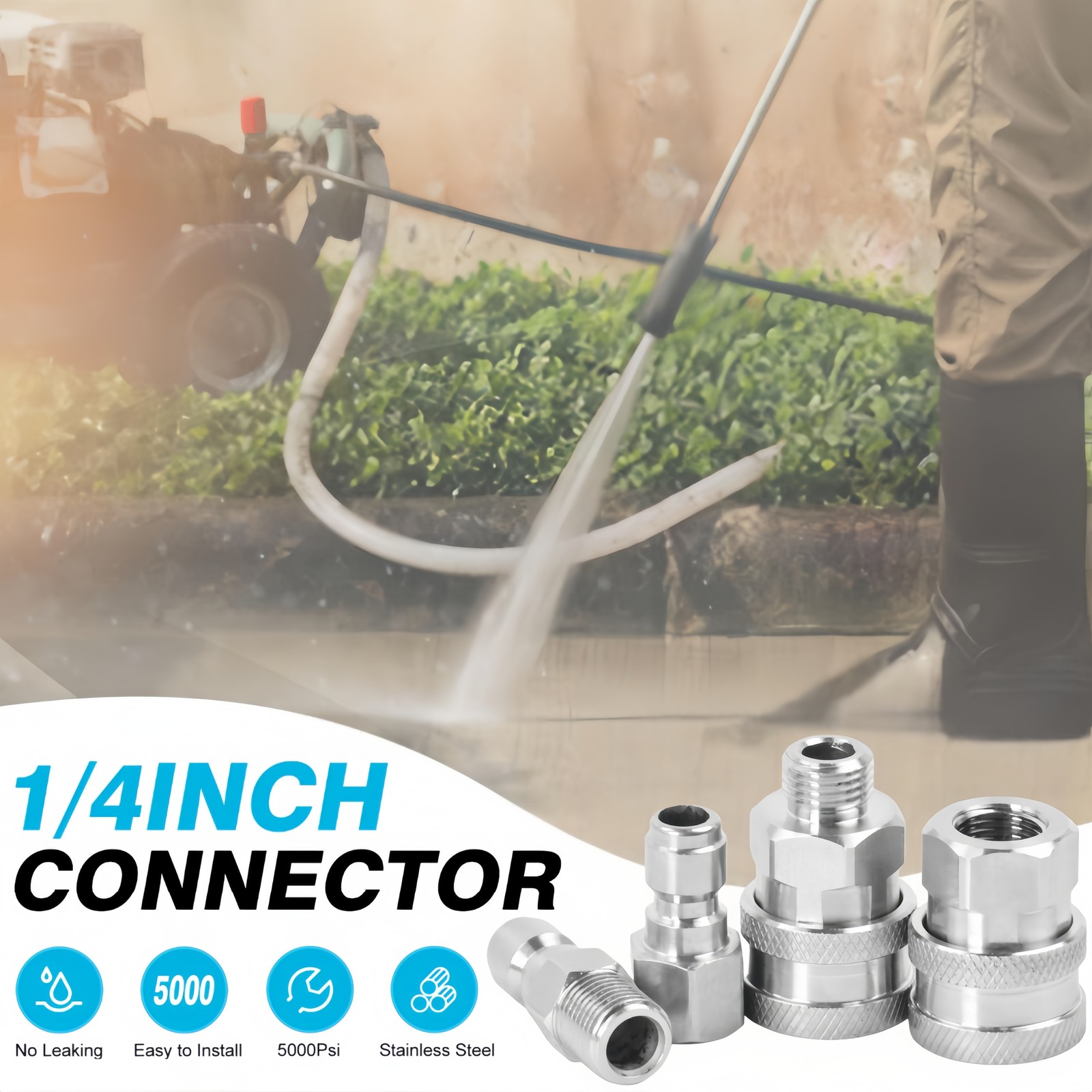 4 Pcs 1/4″ NPT Stainless Steel Quick Connect Fitting Pressure Washer Adapter Set