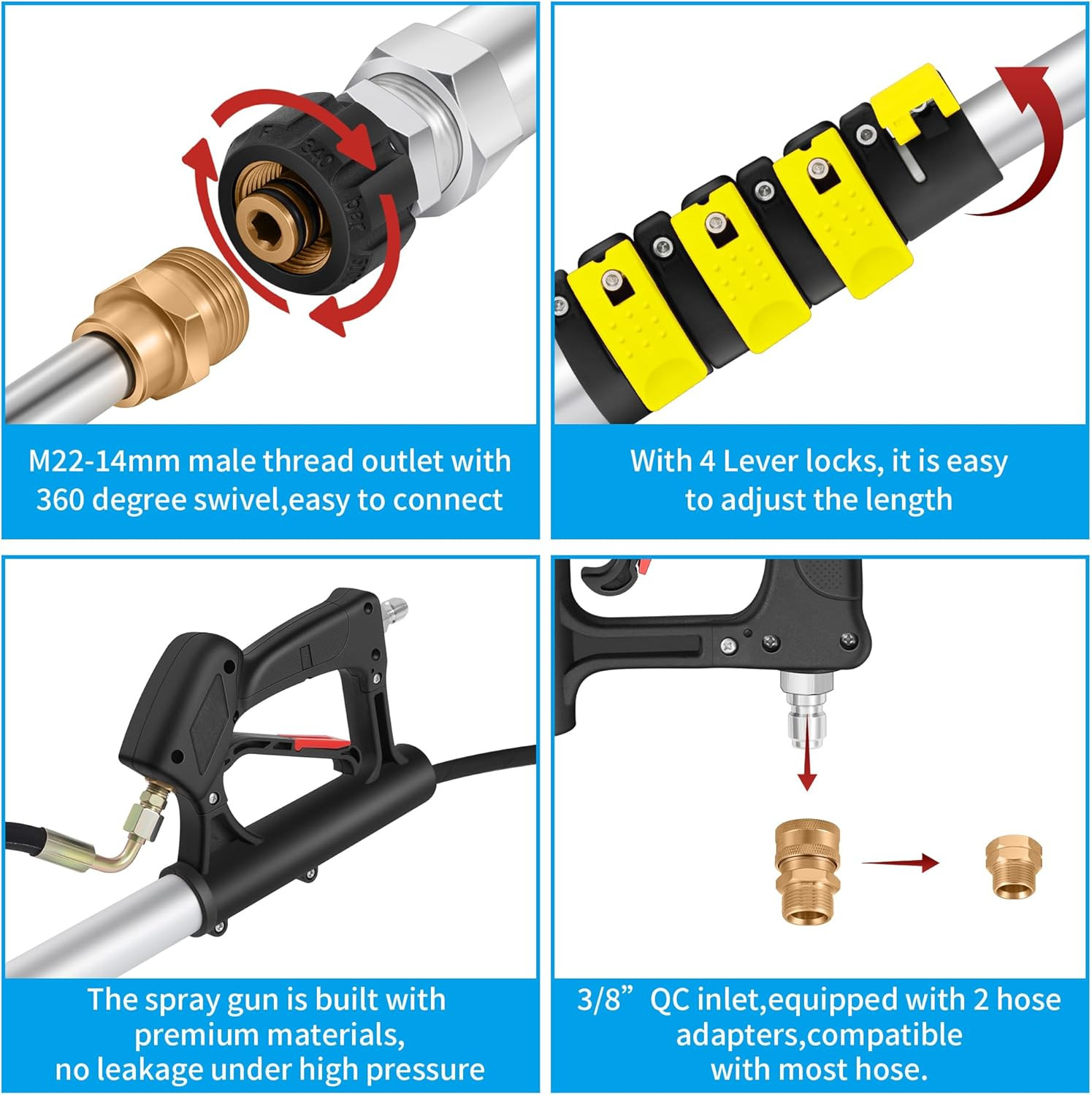24 FT Telescoping Pressure Washer Wand Extension, Aluminum Power Washer Extensio