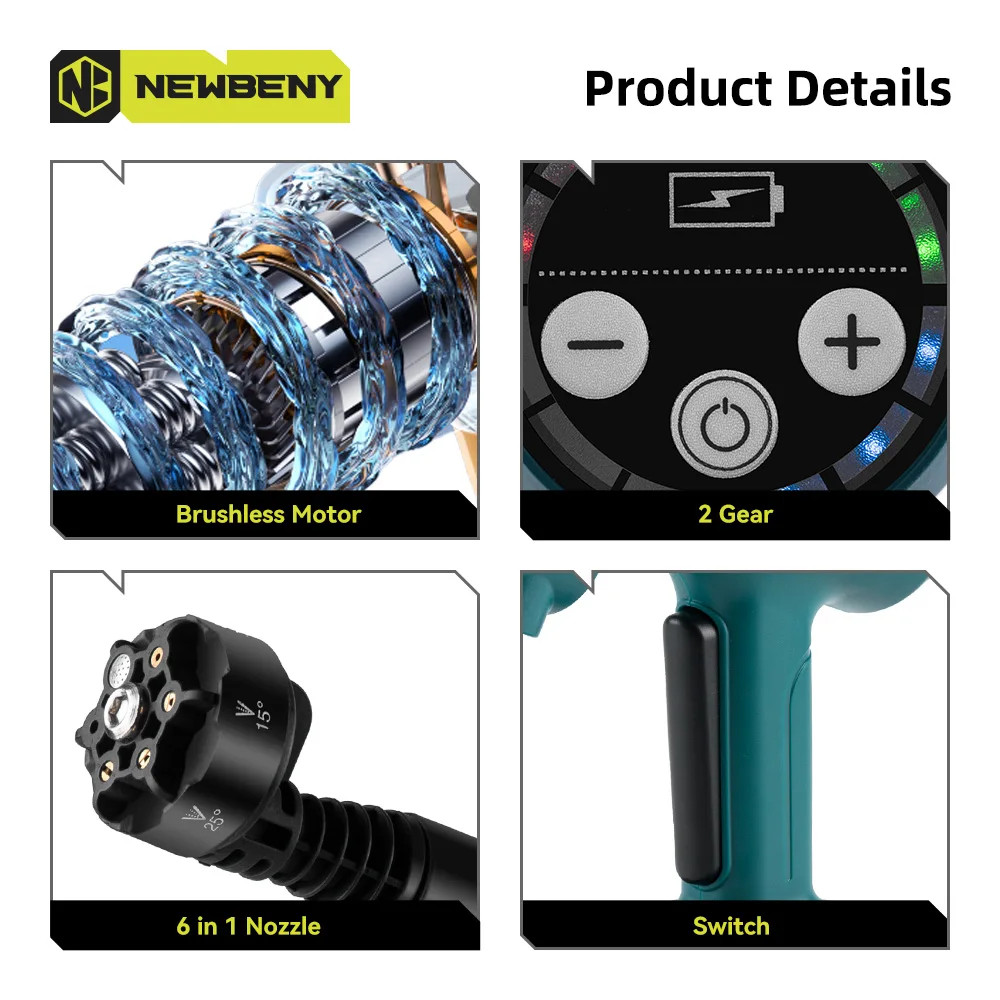 200Bar Brushless Cordless High Pressure Car Washer Gun 6-in-1 for Makita 2026
