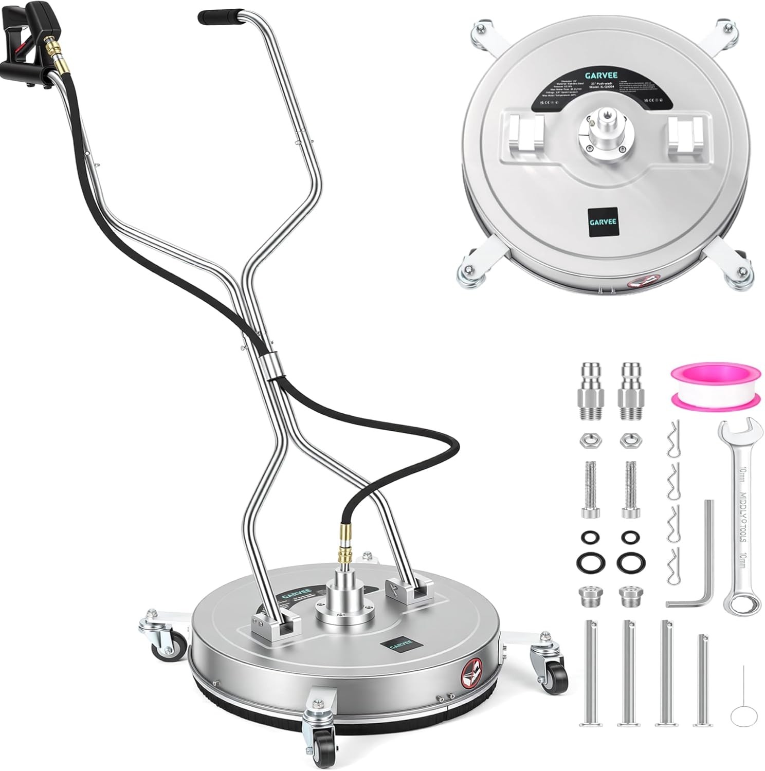 24″ Stainless Steel Pressure Washer Flat Surface Cleaner with Wheels