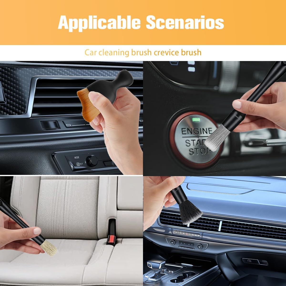 FALVFUN 5PCS Car Detailing Brush Kit, Including 3 Ultra Soft No 5PCS, Black