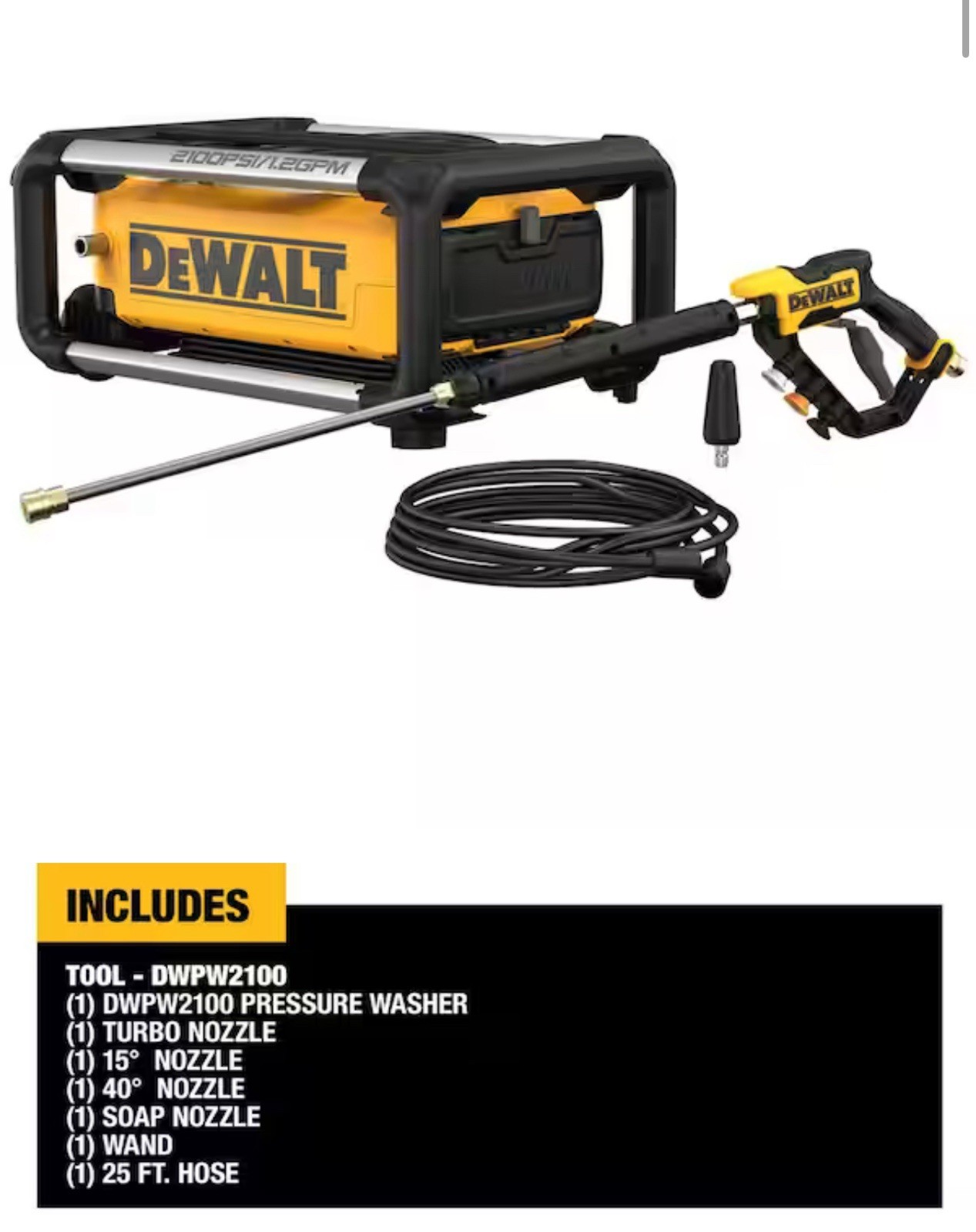 DeWALT DWPW2100 2,100 PSI Electric Cold Water Pressure Washer