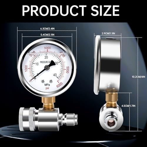 Pressure Washer Gauge with 3/8 Inch Quick Connect, Heavy-Duty Pressure Gauge for