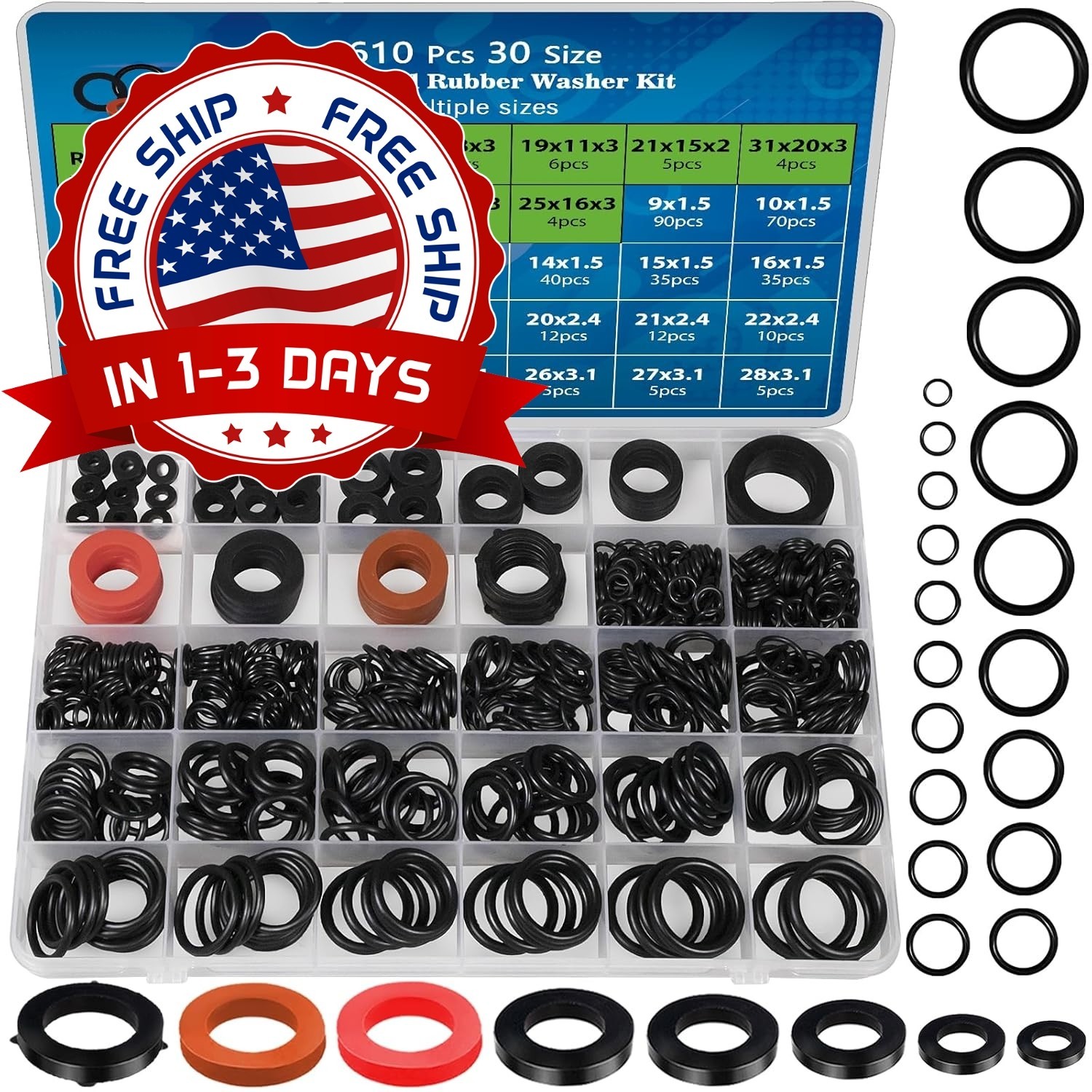 Arandelas De Goma Para Manguera, Sellos Resistentes, Pack 610 Piezas Negro NUEVO