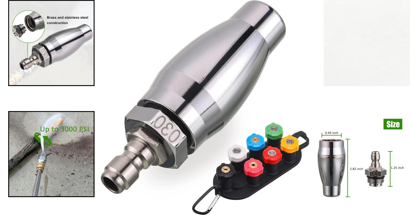 Stainless Steel Turbo Nozzle with 7 Spray Tips for Efficient Pressure Washing