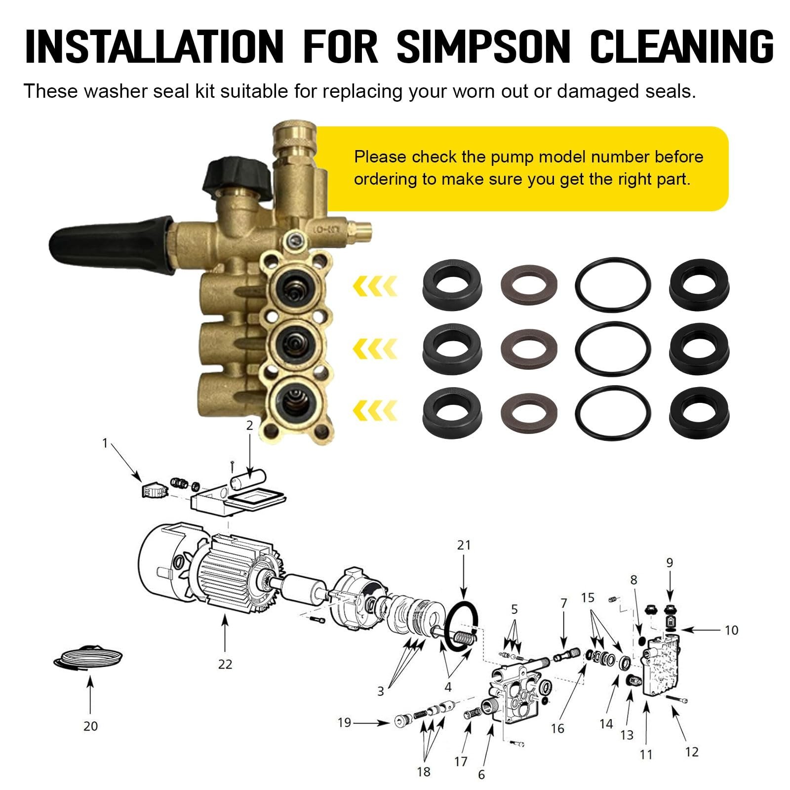 Washer Pump Seal Kit for Pressure Washer – 12 Pcs Low/High Pressure Leak Prevent