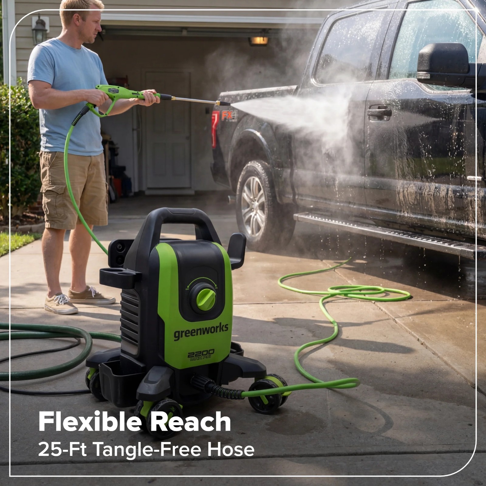 Greenworks 2200PSI 1.2GPM Four-Wheel Pressure Washer w/5 Nozzles& Detergent Tank