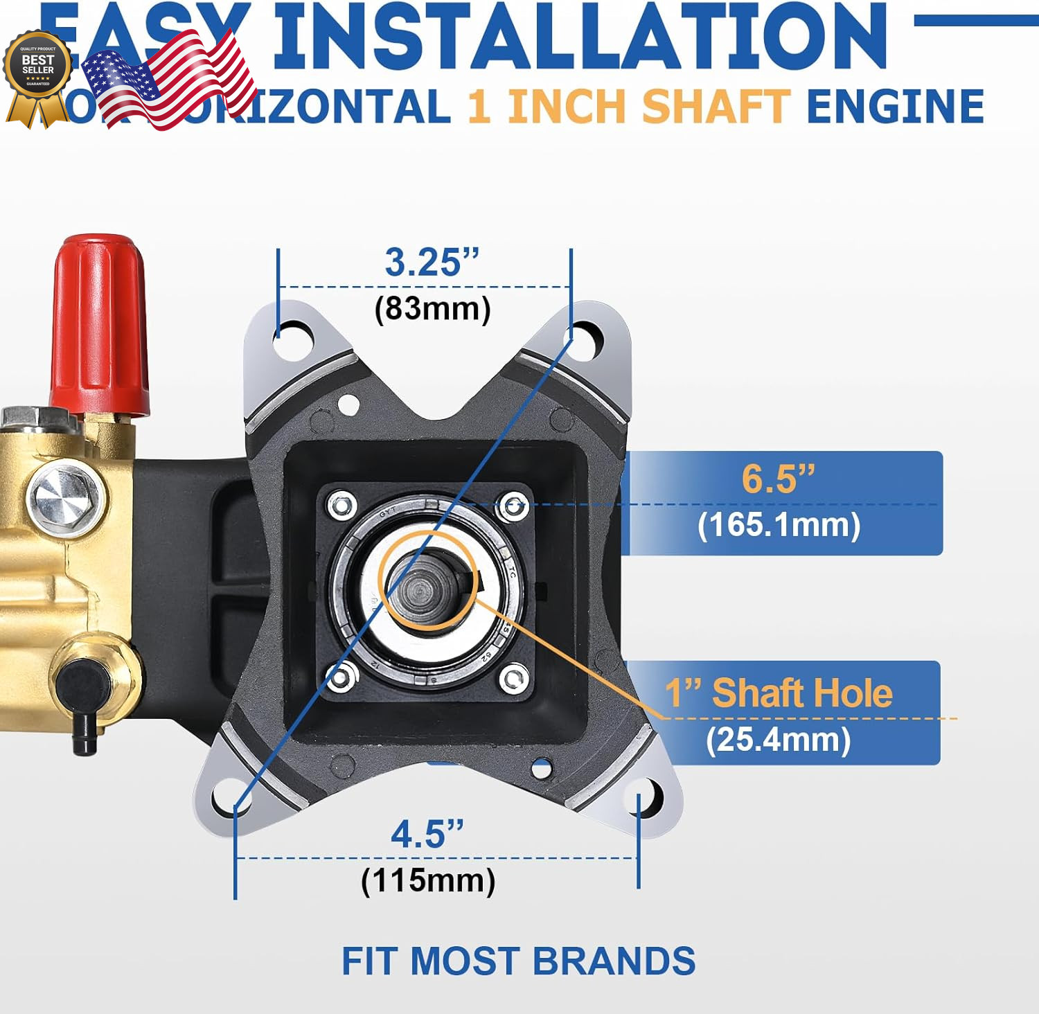 Pressure Washer Pump 3600-4400 PSI Max 4.4 GPM, 1 inch Shaft Horizontal Tripl