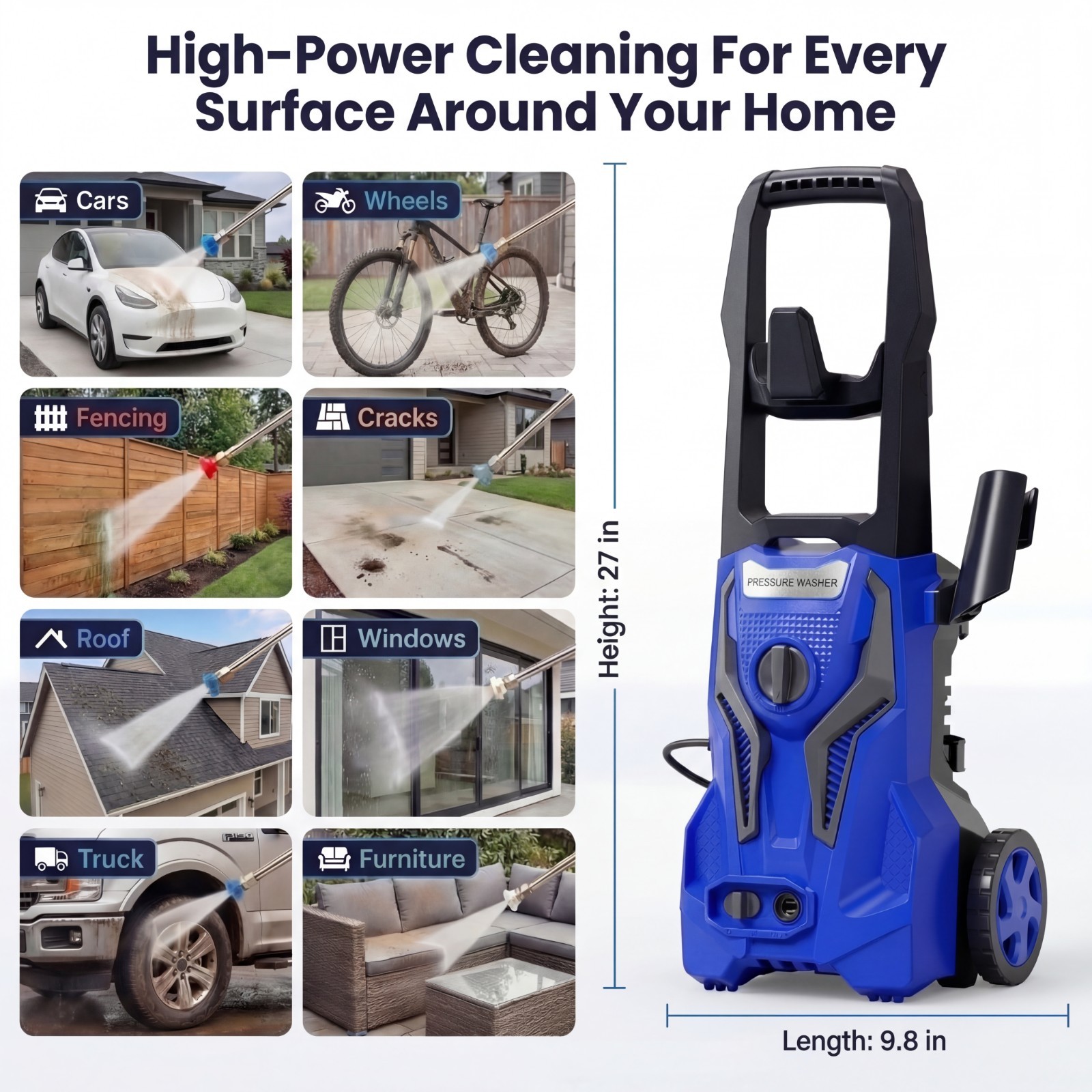 Electric Pressure Washer 5000 PSI 3.2GPM with Soap Tank, 25 FT Hose