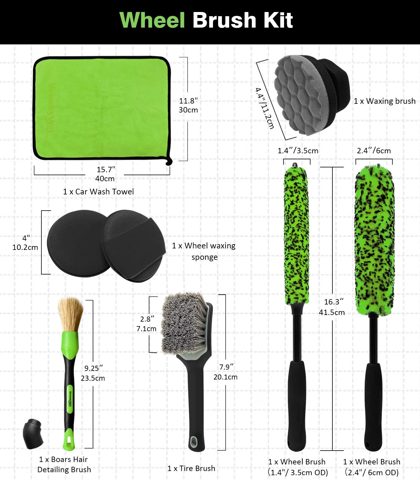 YeewayVeh 8PCS Ultimate 8-Pack, Green [Full Set Wheel Care Kit]