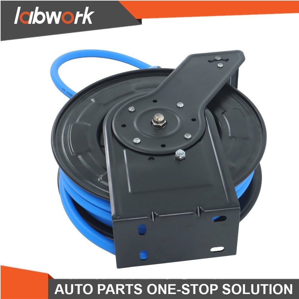 Labwork Double Arm Hose Reel With 1/2” x 50′ Premium Rubber Hose Retractable