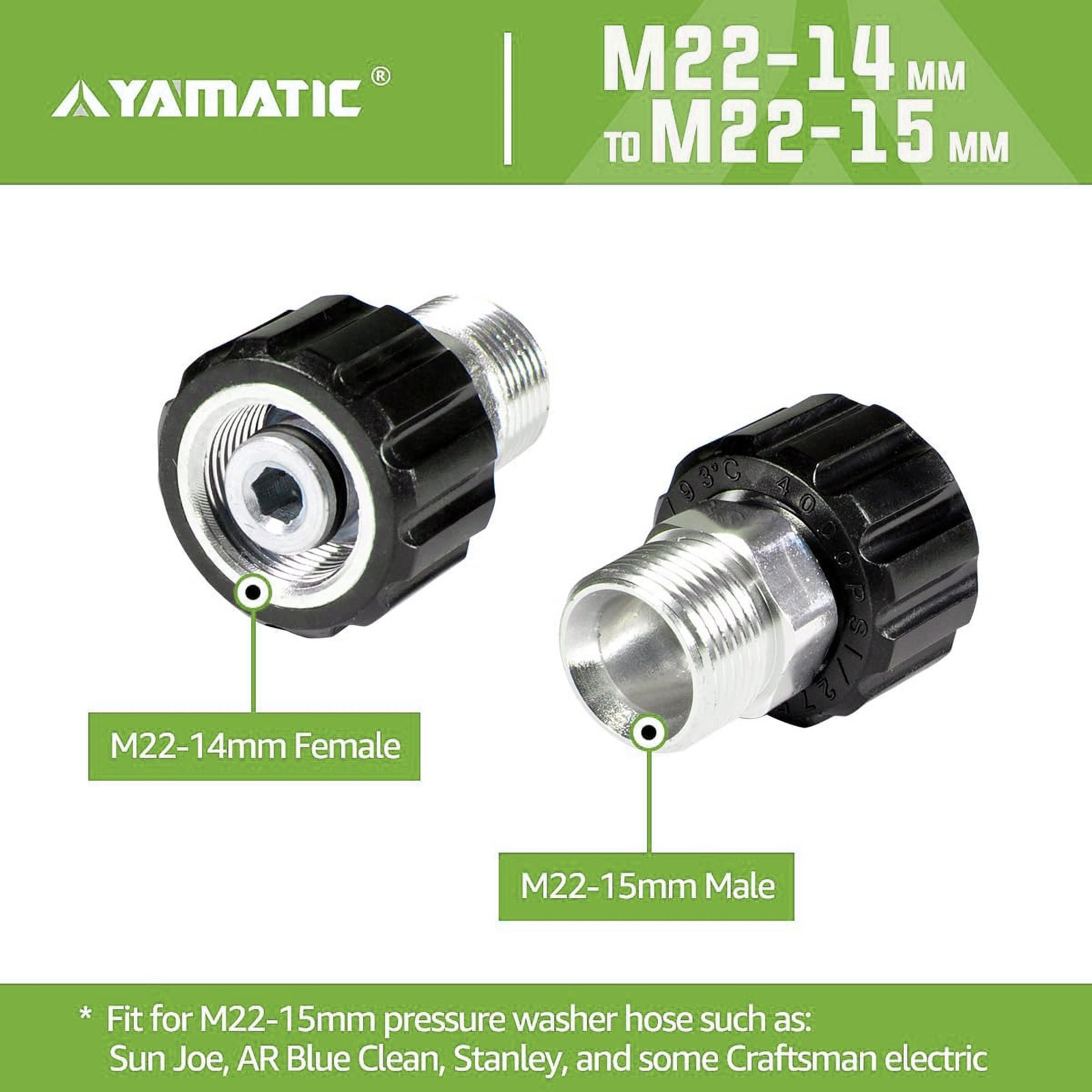 YAMATIC M22-14mm Female to M22-15mm Male Pressure Washer Adapter 4000 psi