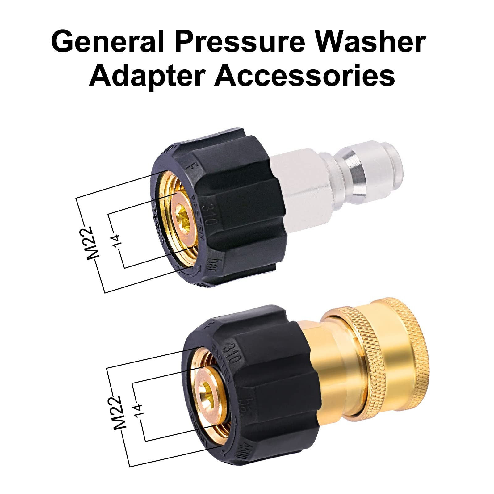 Pressure Washer Adapter Set, M22 14mm to 3/8 inch Quick Connect and Disconnec…