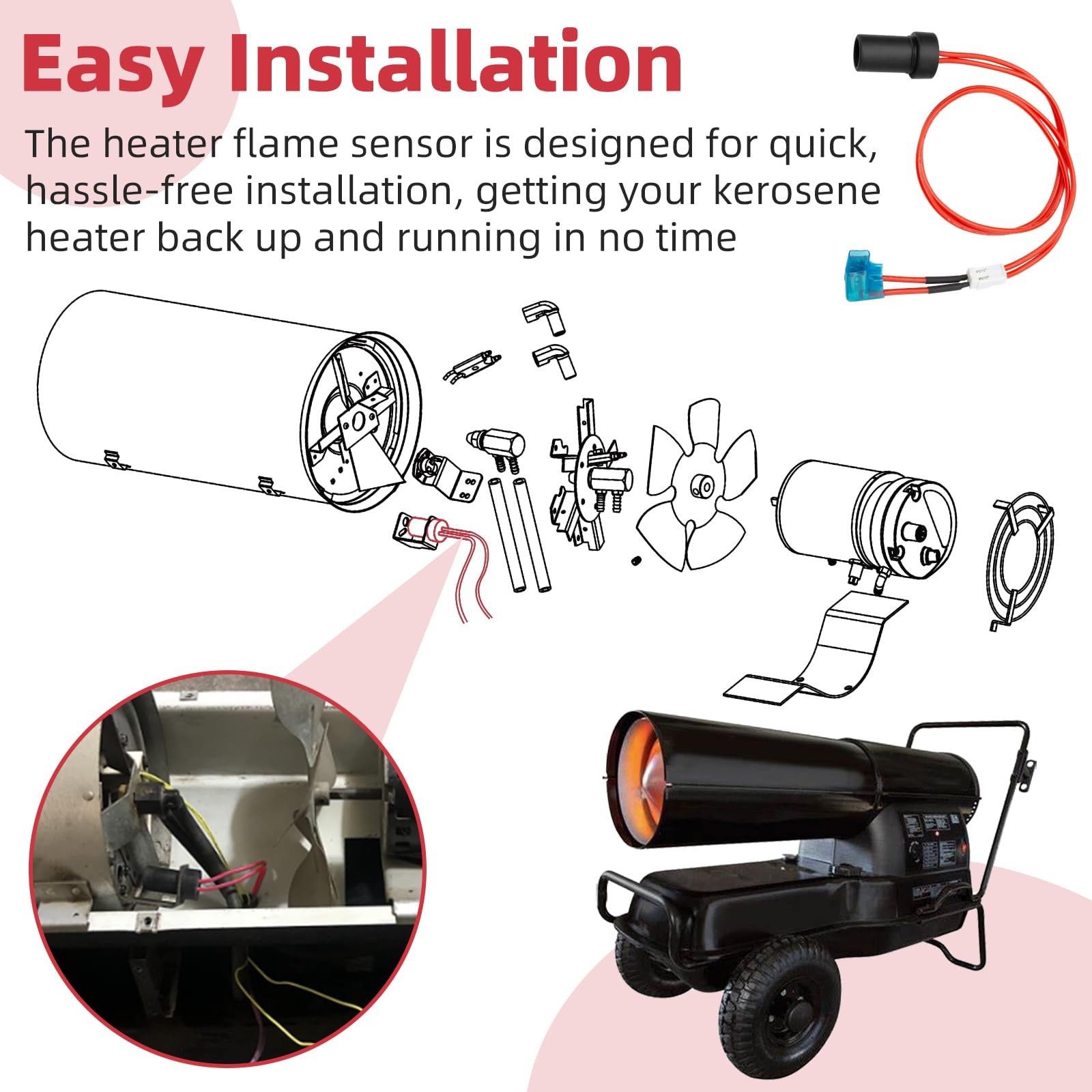 F226865 Flame Sensor Kit Compatible with Mr Heater Kerosene Forced red、black